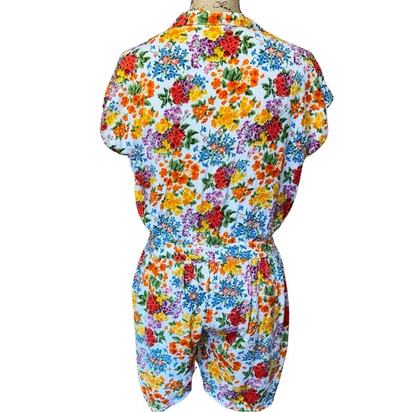 Vintage 80’s Blue Cabana Floral Romper Size Small - Picture 3 of 10